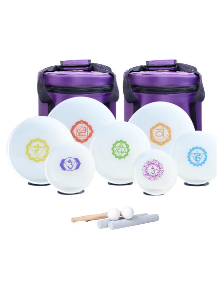 Juego de 7 Cuencos de Canto de Cristal 432HZ con Chakra