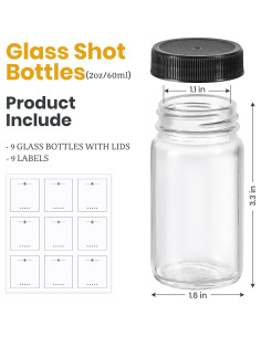 Paquete de 9 Botellas de Vidrio 60 ml LANDNEOO con Tapas Negras 2