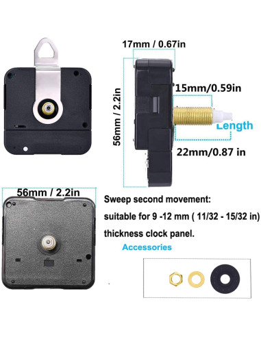 Kit de Mecanismos de Reloj HILLHOME 2 Piezas Sin Tictac