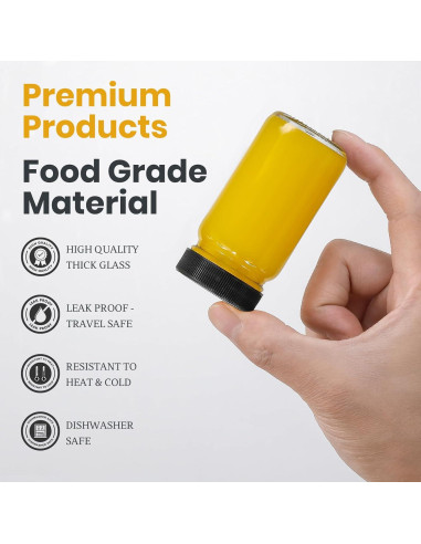 Paquete de 9 Botellas de Vidrio 60 ml LANDNEOO con Tapas Negras