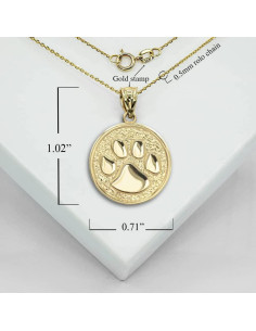 Medalla Colgante Huella de Perro Gato Oro Amarillo 14K Claddagh 2