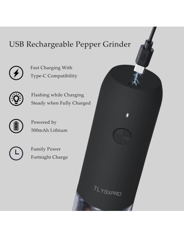 Molino de Pimienta Eléctrico TLYSXPRO Automático 46g Negro