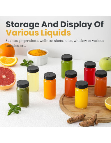 Paquete de 9 Botellas de Vidrio 60 ml LANDNEOO con Tapas Negras