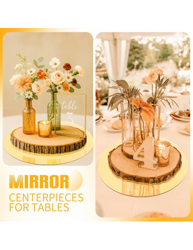 Juego de 24 Espejos Redondos YMHPRIDE 25.4 cm Dorado