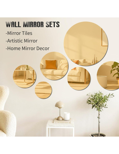 Juego de 24 Espejos Redondos YMHPRIDE 25.4 cm Dorado