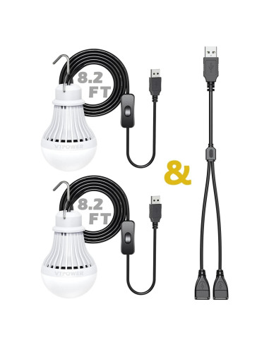 Paquete de 2 Bombillas LED USB VASTPOWER 5W con Cable 2.5m