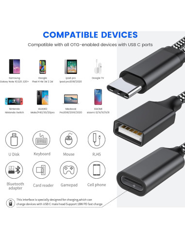 Adaptador USB C OTG MOGOOD 18W PD para Samsung y Switch