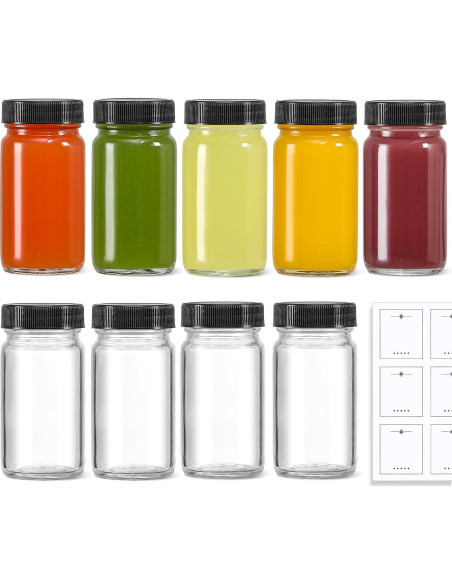 Paquete de 9 Botellas de Vidrio 60 ml LANDNEOO con Tapas Negras