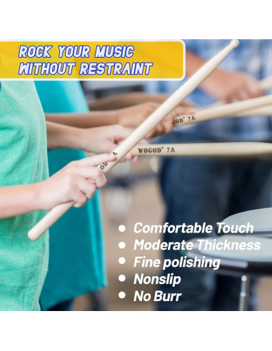 Baquetas 7A WOGOD para Niños de Madera de Arce - 39.2 cm