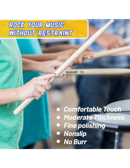 Baquetas 7A WOGOD para Niños de Madera de Arce - 39.2 cm