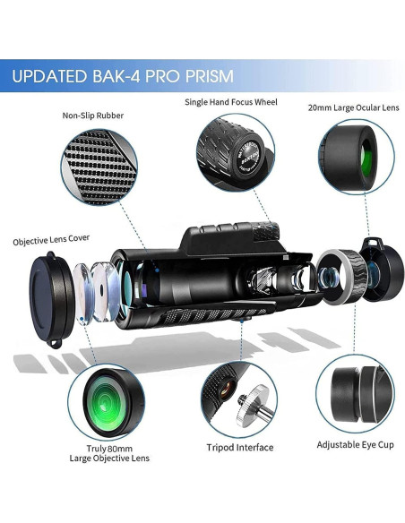 Monocular 80x100 PhysioPhyx HD para Smartphone - Alta Potencia