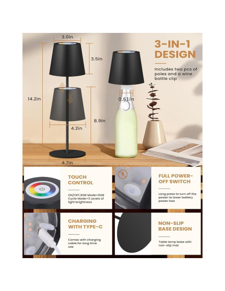 Lámpara de Mesa RGB Inalámbrica JCHPZR 2 Paquete 5000mAh