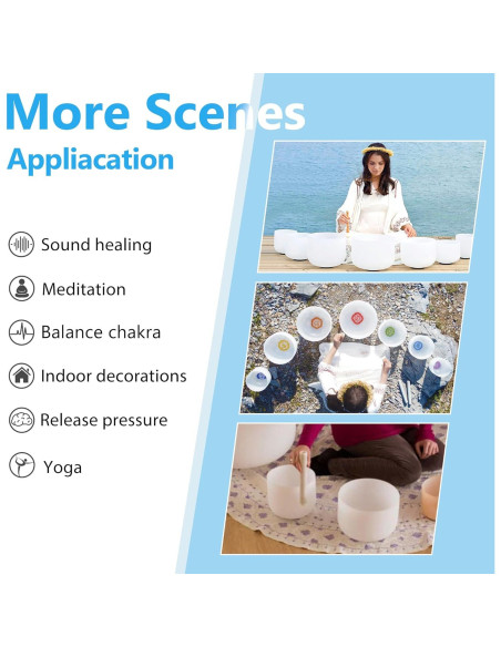 Juego de 7 Cuencos de Canto de Cristal 432HZ con Chakra