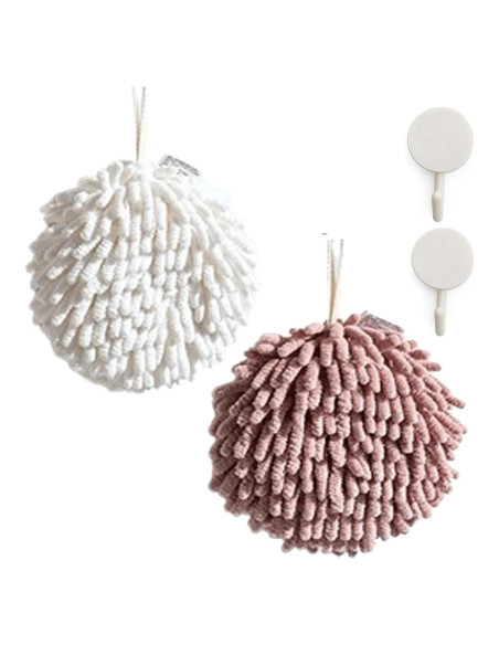 Bola de Toalla de Mano Colgante Chenille Absorbente 17.27 cm - 2 Pcs Bola de Toalla de Mano Colgante Chenille Absorbente 17.27 cm - 2 Pcs