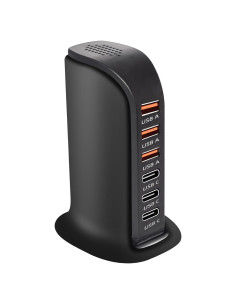 Cargador de pared USB 6 puertos Wyness carga rápida negro