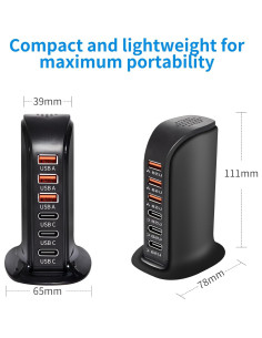 Cargador de pared USB 6 puertos Wyness carga rápida negro 2