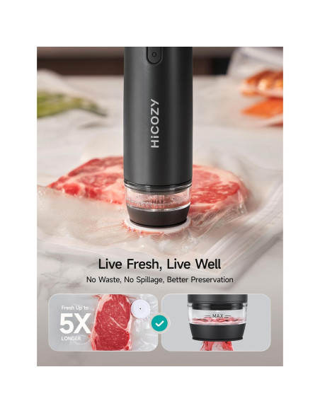 HiCOZY Sellador de Vacío Compacto Azul con 30 Bolsas Reutilizables HiCOZY Sellador de Vacío Compacto Azul con 30 Bolsas Reutilizables