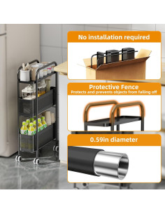 Carro de Almacenamiento Delgado CABTE 3 Niveles Negro 2