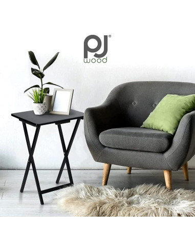 Conjunto de 2 Mesas Plegables PJ Wood - Madera Negra 48.4x37x66 cm