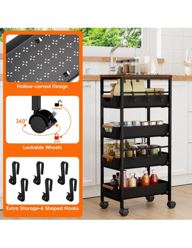 Carro de Almacenamiento Slim Landmok 5 Niveles Negro