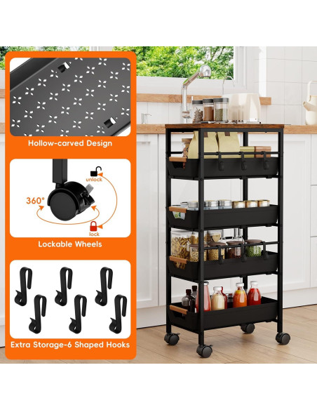 Carro de Almacenamiento Slim Landmok 5 Niveles Negro