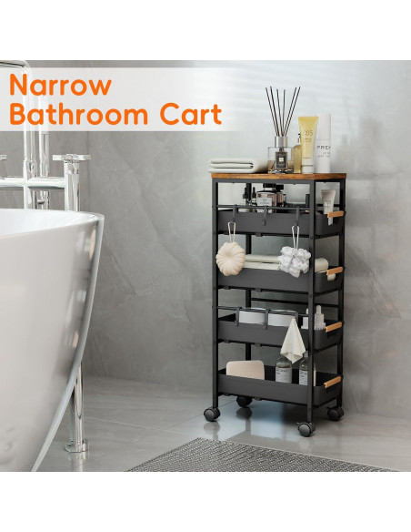 Carro de Almacenamiento Slim Landmok 5 Niveles Negro