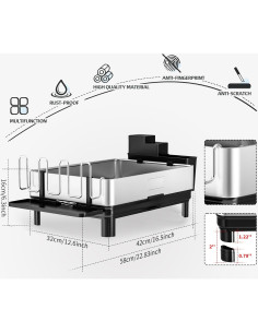 Escurridor de Platos Ewaiira Acero Inoxidable Negro 42x32cm 2