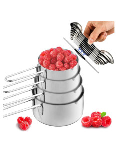 Juego de 13 Piezas de Tazas y Cucharas Medidoras Acero Inoxidable