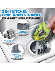 Filtro de desagüe de fregadero ZAA 3 en 1 Acero Inoxidable 2