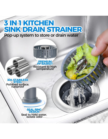 Filtro de desagüe de fregadero ZAA 3 en 1 Acero Inoxidable