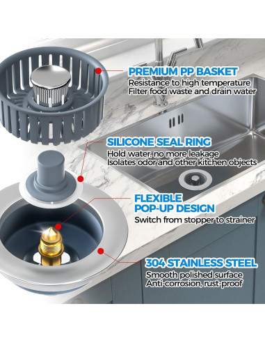 Filtro de desagüe de fregadero ZAA 3 en 1 Acero Inoxidable