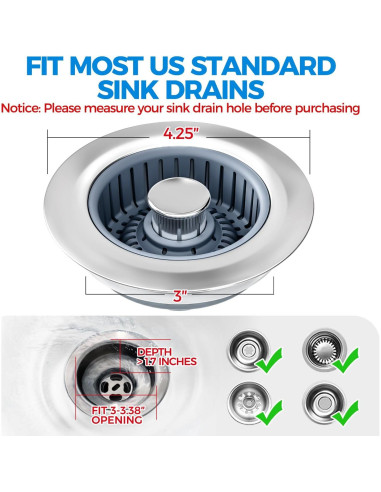 Filtro de desagüe de fregadero ZAA 3 en 1 Acero Inoxidable