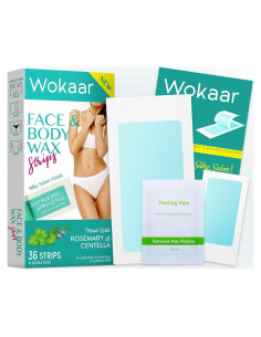 Kit de Tiras de Cera Corporal Wokaar - 24 Tiras Grandes y 12 Faciales