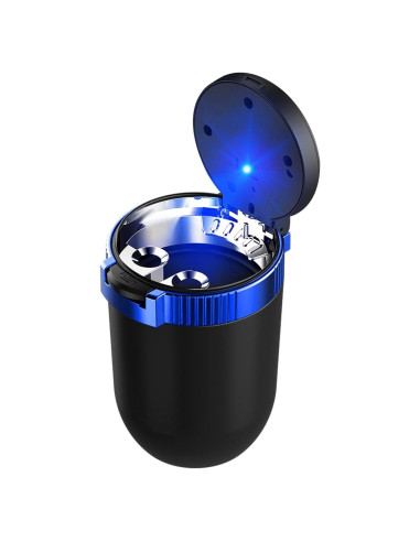 Cenicero de coche con tapa Povtii, acero inoxidable, azul