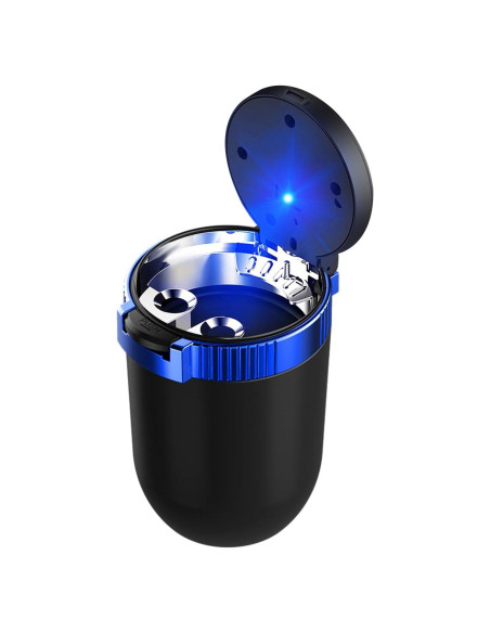 Cenicero de coche con tapa Povtii, acero inoxidable, azul