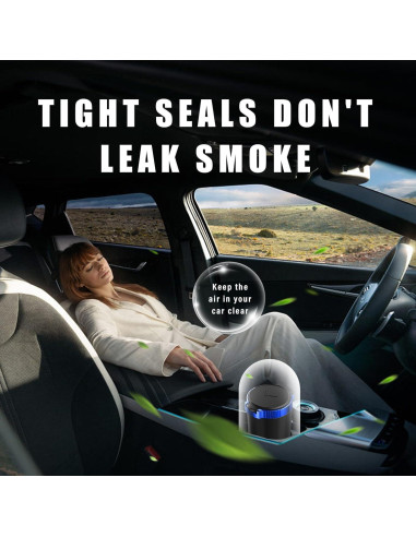 Cenicero de coche con tapa Povtii, acero inoxidable, azul