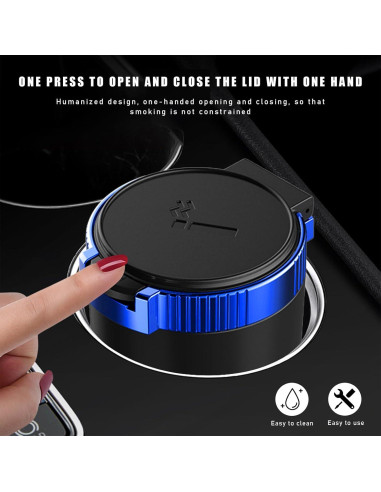 Cenicero de coche con tapa Povtii, acero inoxidable, azul