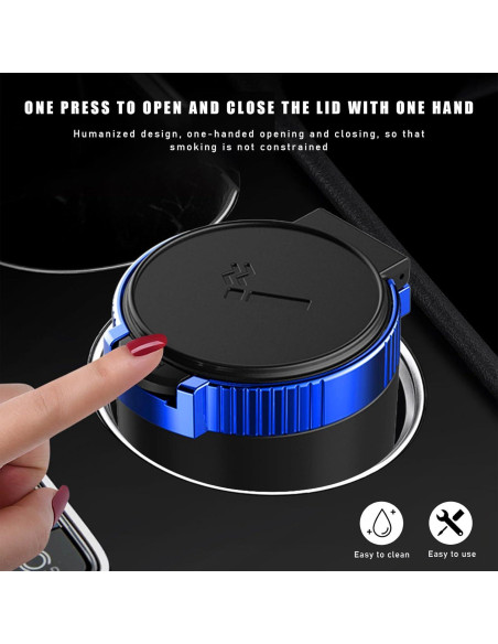 Cenicero de coche con tapa Povtii, acero inoxidable, azul