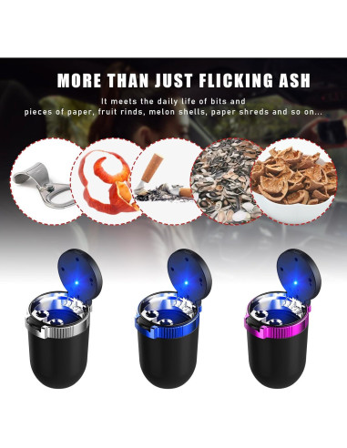 Cenicero de coche con tapa Povtii, acero inoxidable, azul