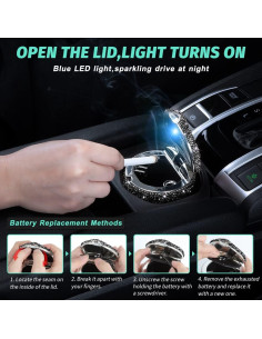 Cenicero de Coche EING Portátil con Luz LED Azul y Soporte 2