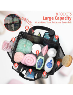 Caddy de Ducha F-color Portátil 7 Bolsillos Negro 14L 2