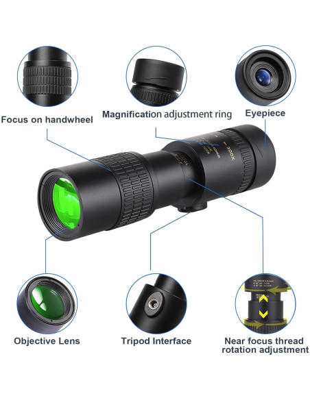 Monocular Telescopio Belmeri 10-300x40 BAK4 para Observación