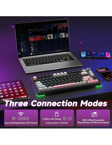 Teclado Mecánico Inalámbrico AULA S75 Pro RGB 75% PBT