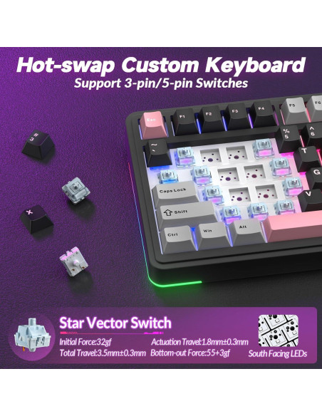 Teclado Mecánico Inalámbrico AULA S75 Pro RGB 75% PBT