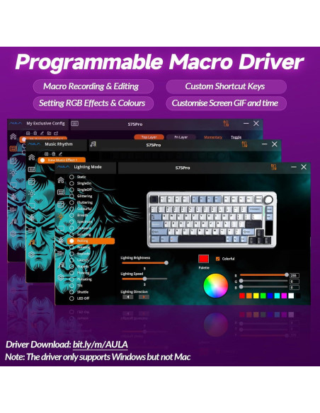Teclado Mecánico Inalámbrico AULA S75 Pro RGB 75% PBT