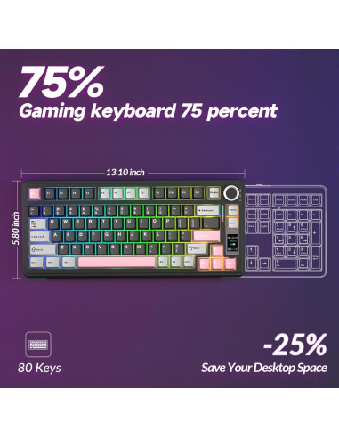 Teclado Mecánico Inalámbrico AULA S75 Pro RGB 75% PBT