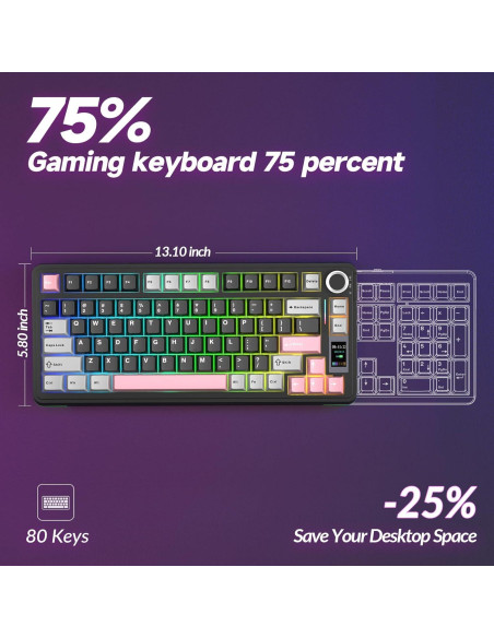 Teclado Mecánico Inalámbrico AULA S75 Pro RGB 75% PBT