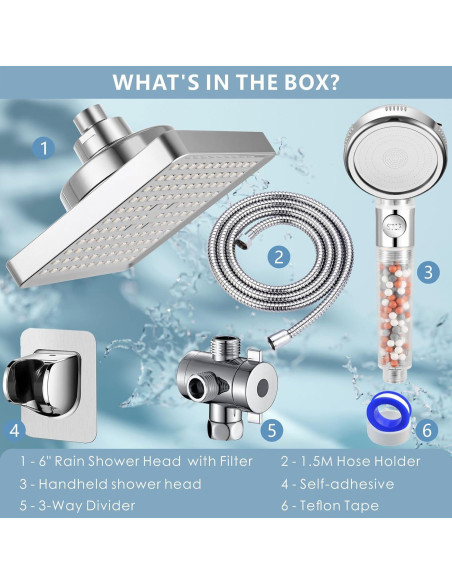 Cabezal de Ducha Filtrado Nuodan 6" Cromo Alta Presión