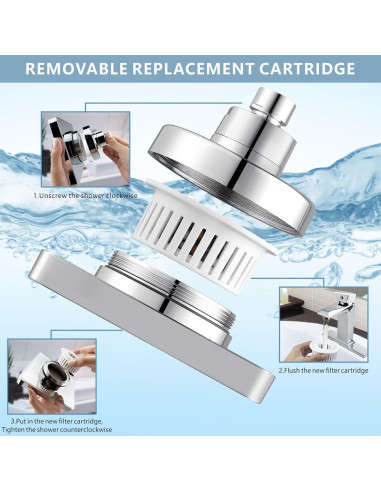 Cabezal de Ducha Filtrado Nuodan 6" Cromo Alta Presión