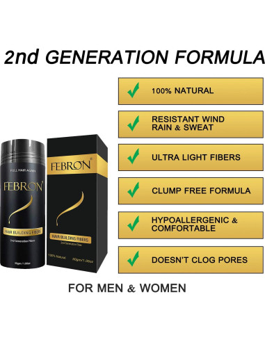 Fibras para Cabello FEBRON Marrón Claro 30g - Voluminizador Natural